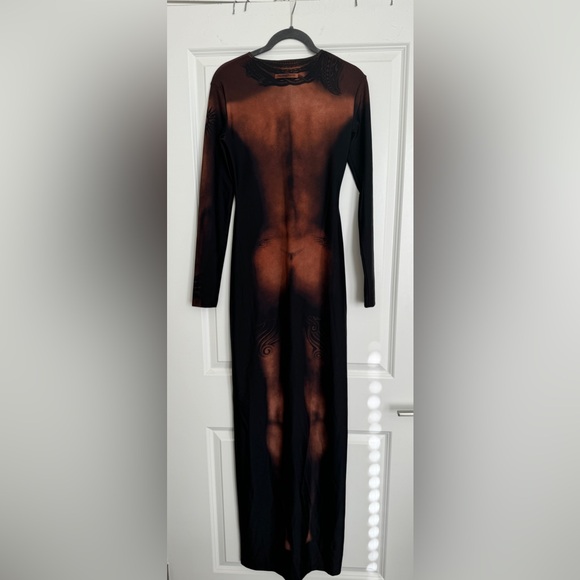 Jean Paul Gautier The Long Ebony Body Tattoo Dress Dark Nude Size S - Picture 11 of 16